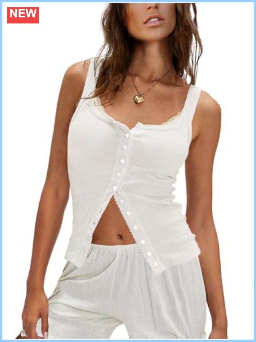 Women Ribbed Tank Tops Sleeveless Button Down Camisole Scoop Neck Cropped Top